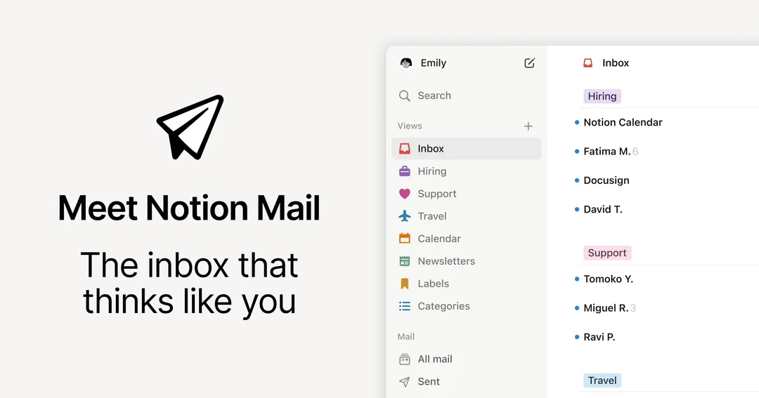 그림5. Notion Mail (출처: Notion Mail)