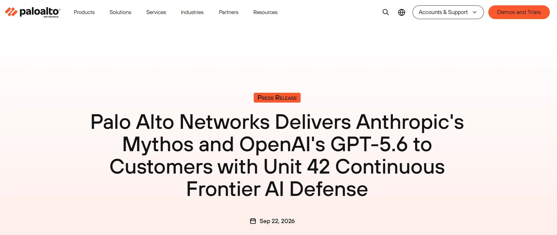 https://www.paloaltonetworks.com/company/press/2026/palo-alto-networks-delivers-anthropic-s-mythos-and-openai-s-gpt-5-6-to-customers-with-unit-42-continuous-frontier-ai-defense