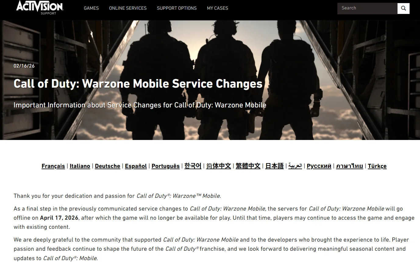 https://support.activision.com/warzone-mobile/articles/warzone-mobile-service-changes